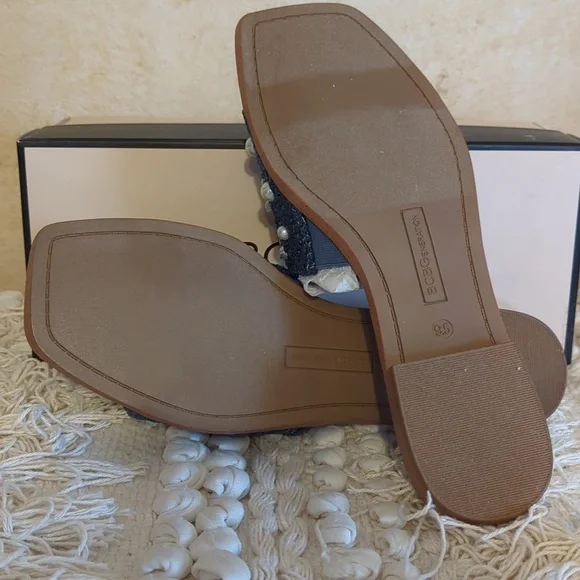 BCBGeneration Denim/Raffia Pearl Sandals 9.5 NWT - Picture 5 of 6